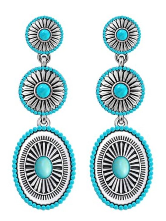 Jewelry - New - Western Earrings Outfit for Women Silver Boho Turquoise Earrings for Women